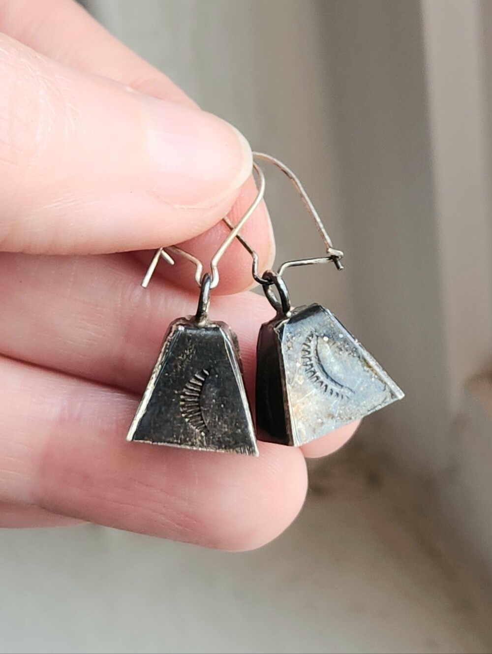 STERLING SILVER NAVAJO STAMPED MOTHER IN LAW BELL EARRINGS 1 1/4"